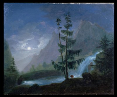 Moonlight tarafından Pont dEspagne yakınındaki şelale, c.1833 by French School