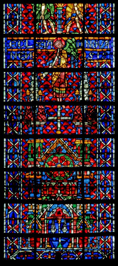 Noyon kilise katedralini gösteren w106 penceresi by French School