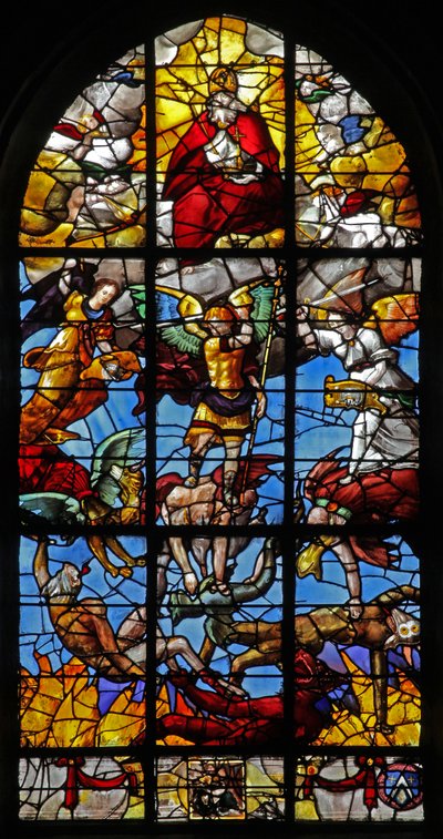 St Michael ve asi melekleri gösteren w12 penceresi by French School