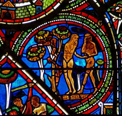 İyi Samiriyeli penceresini gösteren w15 penceresi: Adem ve Havva yasak meyveyi yerler by French School