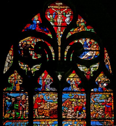 Mary ve John ile Çarmıha Gerilmeyi, Via Crucis, İfadeyi gösteren w1 penceresi by French School