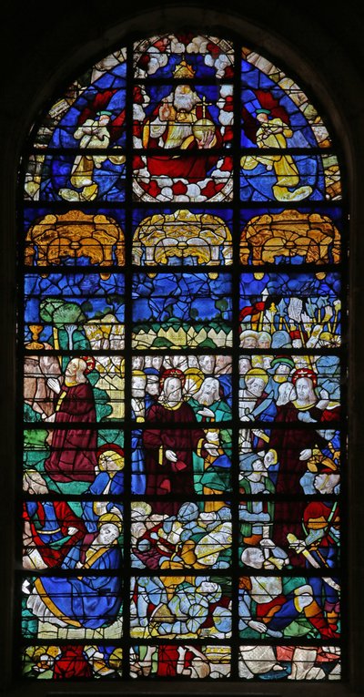 Tutku sahnelerini gösteren w31 penceresi: Gethsemene ve Diriliş by French School