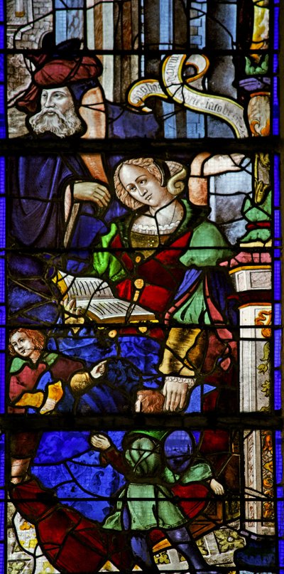 Mary Jacobe ve ailesini gösteren w6 penceresi by French School