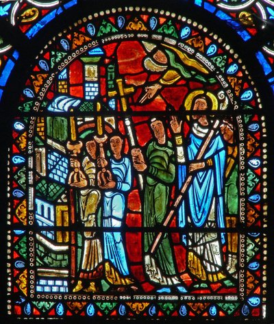 Bir azizle bir alayı tasvir eden wXXI penceresi by French School