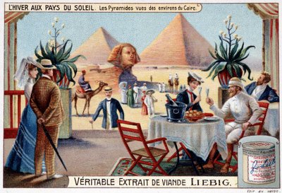 Güneş ülkelerinde kış: Kahire çevresinden görülen piramitler - Reklam skeç, kromo. Liébig, v.1900. by French School