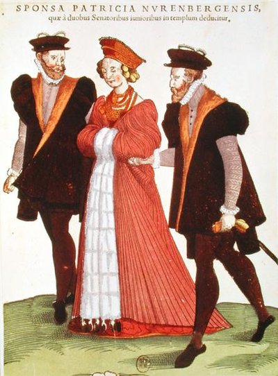 Nürnbergli Kadın Tapınağa İki Senatör Tarafından Refakat Ediliyor, 1572 by French School