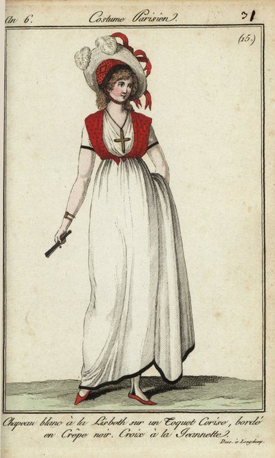 1798 tarzında Lisbeth şapkalı kadın (el yapımı bakır levha gravürü) by French School