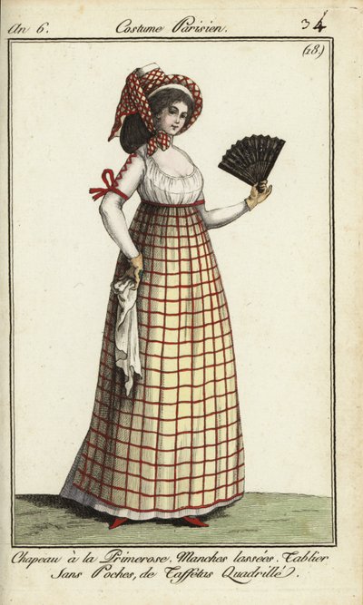 1798 Primerose şapkalı kadın (el boyaması bakır levha gravürü) by French School