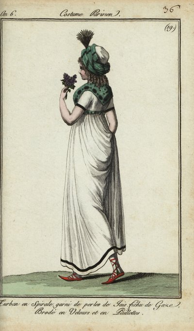 1798 modasında kadın (el boyaması bakır levha gravürü) by French School