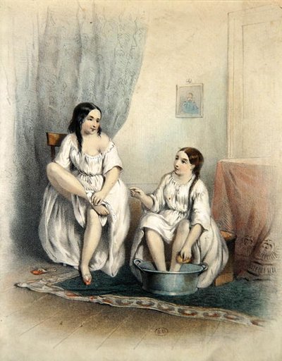 Kadınlar Tuvaletlerinde (renkli gravür) by French School