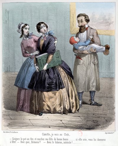 Kulüplerine giderken çocuklarına bakmak için kocalarından ayrılan kadınlar, 1848 by French School