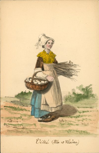 Vitre, Ille-et-Vilaine kadın kıyafeti (renkli lito) by French School