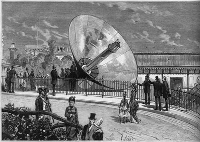 Paris'te 1878 Dünya Sergisi: Augustin Mouchot (1823-1912) tarafından icat edilen güneş fırını. 19 Ekim 1878 tarihli “Le Monde Illustré” n°1125'teki gravür. by French School