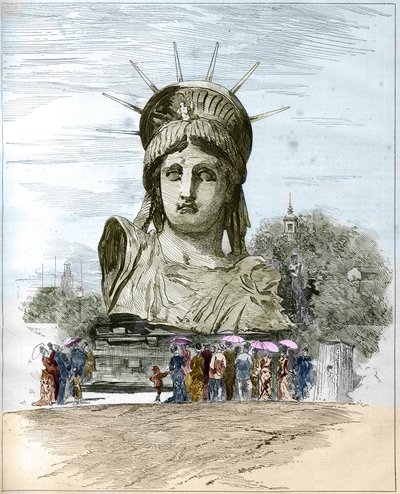 Paris'te 1878 Dünya Sergisi: Frederic Auguste Bartholdi (1834-1904) tarafından Özgürlük Anıtı'nın başı. Edgard Morin'in 13 Temmuz 1878 tarihli “” The Illustrous World” n°1111'deki gravürü. by French School