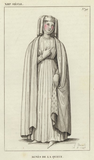 XIII Siecle, Agnes de la Queue (renkli gravür) by French School