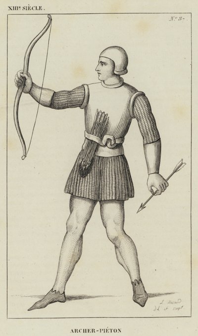 XIII Siecle, Archer-Pieton (gravür) by French School