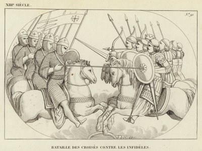 XIII Yüzyıl, Haçlıların Kafirlere Karşı Savaşı (gravür) by French School