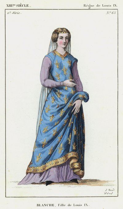 XIII Century, Louis IX saltanatı, Blanche, Louis IX'in kızı (renkli gravür) by French School