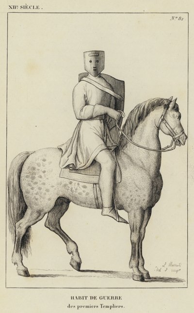 XII Yüzyıl, İlk Tapınakçıların Savaş Alışkanlığı (gravür) by French School