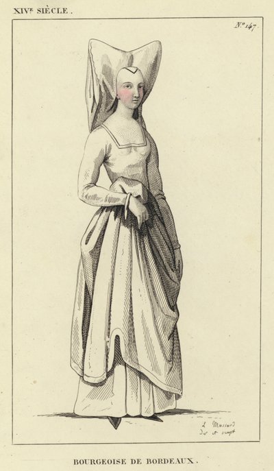 XIV Century, Bordeaux Burjuvası (renkli gravür) by French School