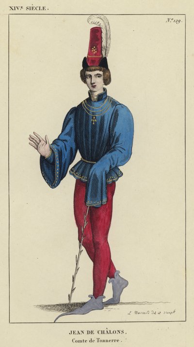 XIV Century, Jean de Chalons, Tonnerre Kontu (renkli gravür) by French School