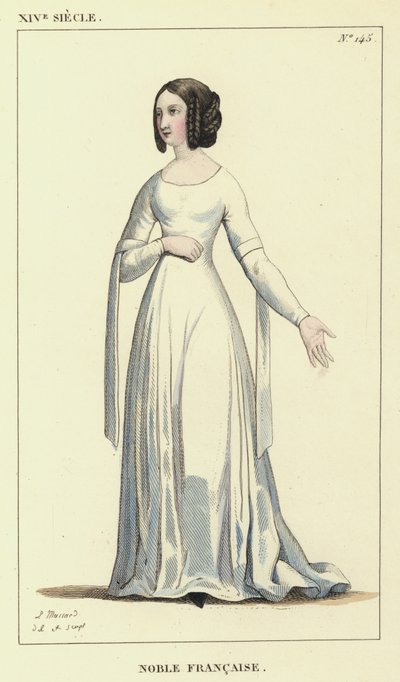 XIV Century, Fransız Soylusu (renkli gravür) by French School