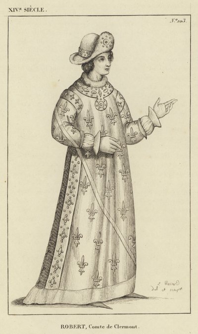 XIV Century, Robert, Clermont Kontu (gravür) by French School
