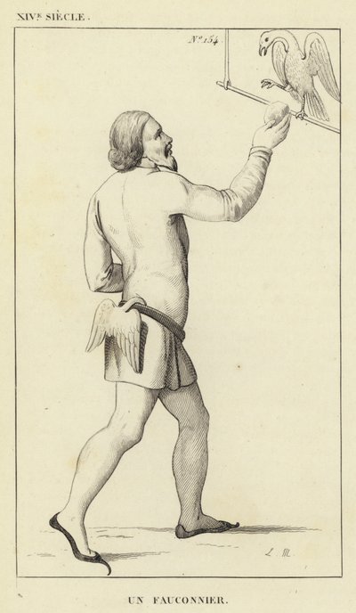 XIV Century, Bir Falconer (gravür) by French School