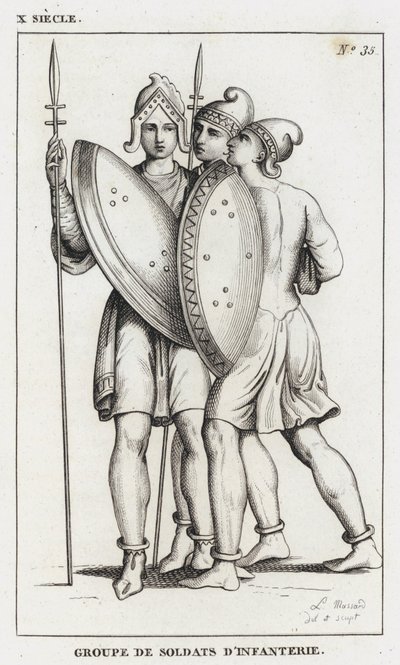 X Siecle, Piyade Askerleri Grubu (gravür) by French School