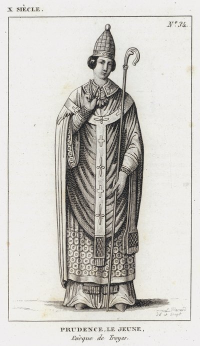 X Yüzyıl, Genç Prudence, Troyes Piskoposu (gravür) by French School