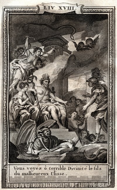 Kötü Ulisse'nin oğlu o korkunç tanrıyı görüyorsun - Monnet tarafından 1798 gravürü, Francois de Salignac de La Mothe-Fenelon dit Fenelon tarafından “Les Aventures de Telemaque, fils d'Ulysses” (Telemachus'un Maceraları) - by French School
