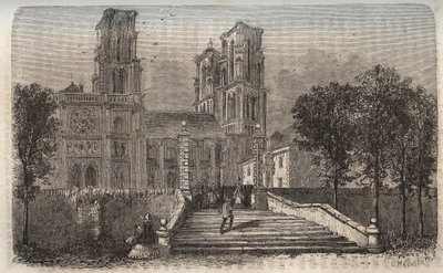 Cathedrale Notre-Dame (Notre Dame) de Laon (1150-1180), Aisne - Victor Duruy (1811-1894) - 1882 tarafından “Fransa Tarihi”nde gravür by French School