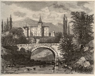 chateau de la rochelambert Haute-Loire (43) terminalinin vadisinde - V.-A. Malt Brown. 1884 by French School