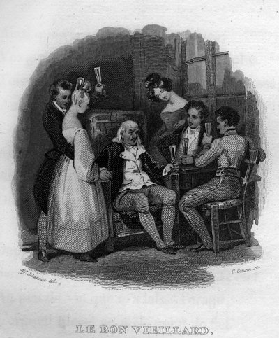 Fransız şair ve söz yazarı Pierre Jean de Beranger (1780-1857) tarafından “Oeuvres tamamlıyor” (1834) adlı eserinde iyi yaşlı adam Chanson de Beranger. by French School
