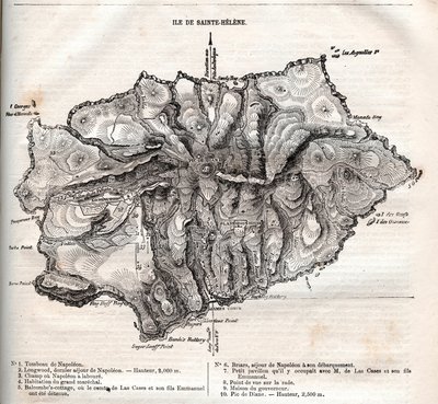 Saint Helena adasının haritası, gravür by French School