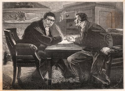 Temmuz monarşisi - üç günlük bakanlık - Andre Dupin (1783-1865) ve Jean-Charles (Jean-Charles) Persil (1785-1870) arasındaki röportaj - 1834 - gravür by French School