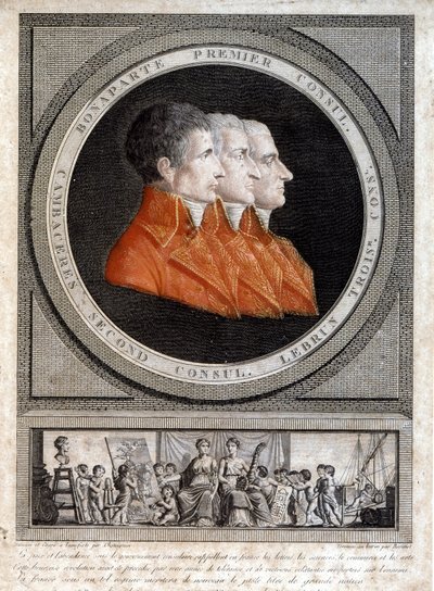 üç konsülün portresi, Napoleon Bonaparte (1769-1821), Jean Jacques Regis (Jean-Jacques-Regis) de Cambaceres (1753-1824) ve Charles Francois Lebrun (1739-1824)” by French School