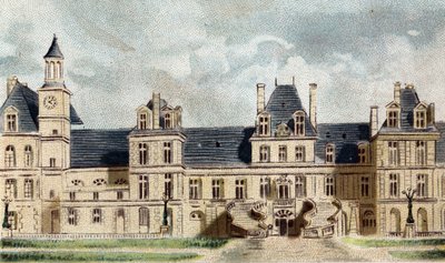 Fontainebleau (Seine ve Marne) kalesinin görünümü. by French School