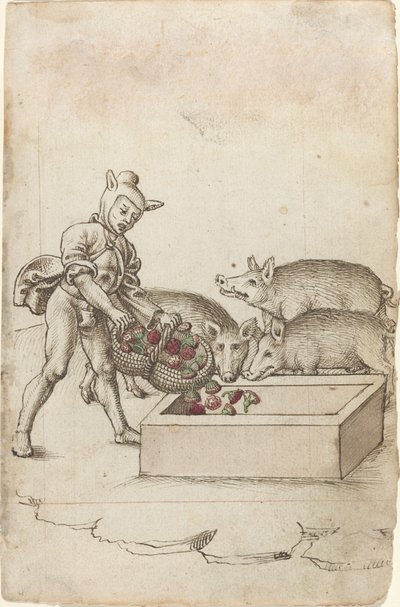 Domuzlara Çiçek Besleyen Bir Aptal [fol. 42 rekto] by French early 16th Century
