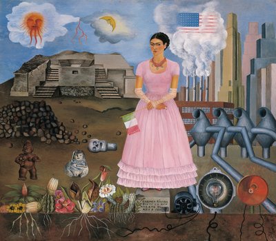 Meksika ve Amerika Birleşik Devletleri Arasındaki Sınır Çizgisinde Otoportre by Frida Kahlo