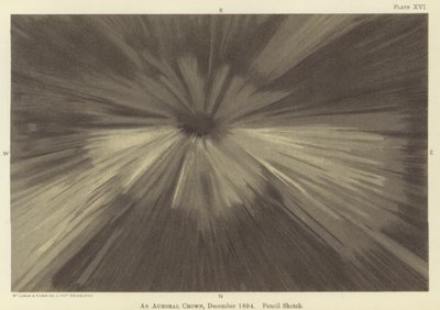 Bir auroral taç, Aralık 1894, karakalem eskiz (renkli taş) by Fridtjof Nansen