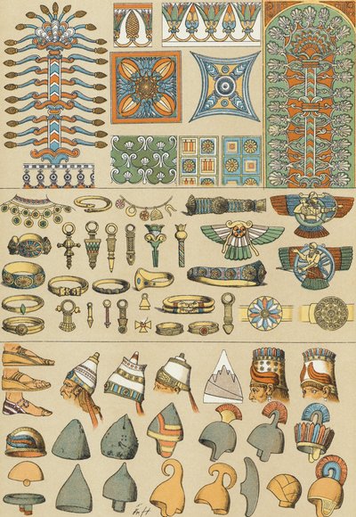Babil ve Asur başlıkları ve ayakkabıları (baskı) by Friedrich (after) Hottenroth