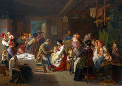 Aşılama contre la variole a la campagne - Kırsal kesimde çiçek hastalığına karşı bir aşı - Friedrich Adolph Hornemann (1813-1890). Tuval üzerine yağlıboya by Friedrich Adolph Hornemann