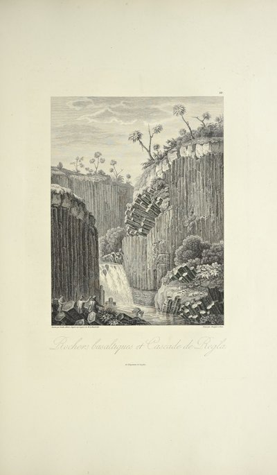 Bazalt Kayaları ve Cascade de Regla, Gmelin tarafından çizilmiş, Buket tarafından oyulmuş, Alexander von Humboldt ve Aime Bonpland tarafından 