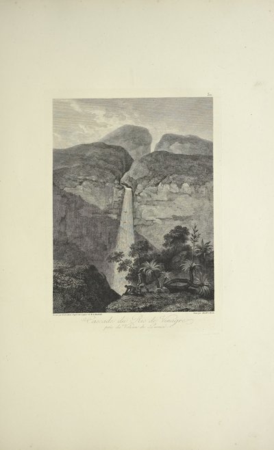 Rio de Vinagre Şelaleleri, Purace Yanardağı yakınında, Koch tarafından çizilmiş, Arnold tarafından oyulmuş, Alexander von Humboldt ve Aime Bonpland tarafından 