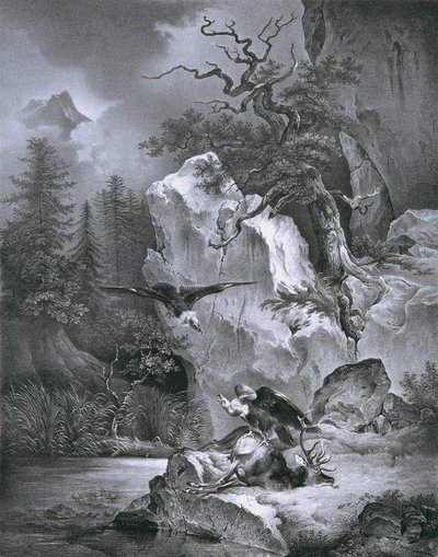 Ölü geyik ile akbaba by Friedrich August Mathias Gauermann