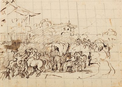 Bir demirhanenin önünde atlar by Friedrich August Mathias Gauermann