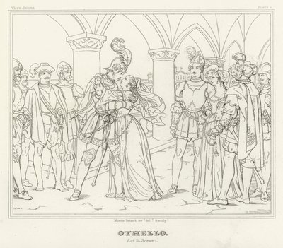 Othello, II. Perde, 1. Sahne (gravür) by Friedrich August Moritz Retzsch
