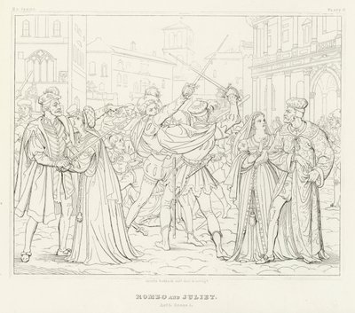 Romeo ve Juliet, I. Perde, 1. Sahne (gravür) by Friedrich August Moritz Retzsch