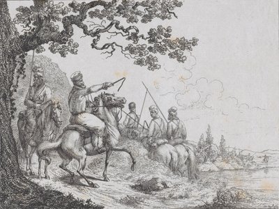 Bir nehir kıyısında gezinen Kazaklar, 1814. by Friedrich August de La Belle